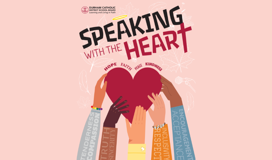 Speaking With the Heart graphic: Five hands holding a heart