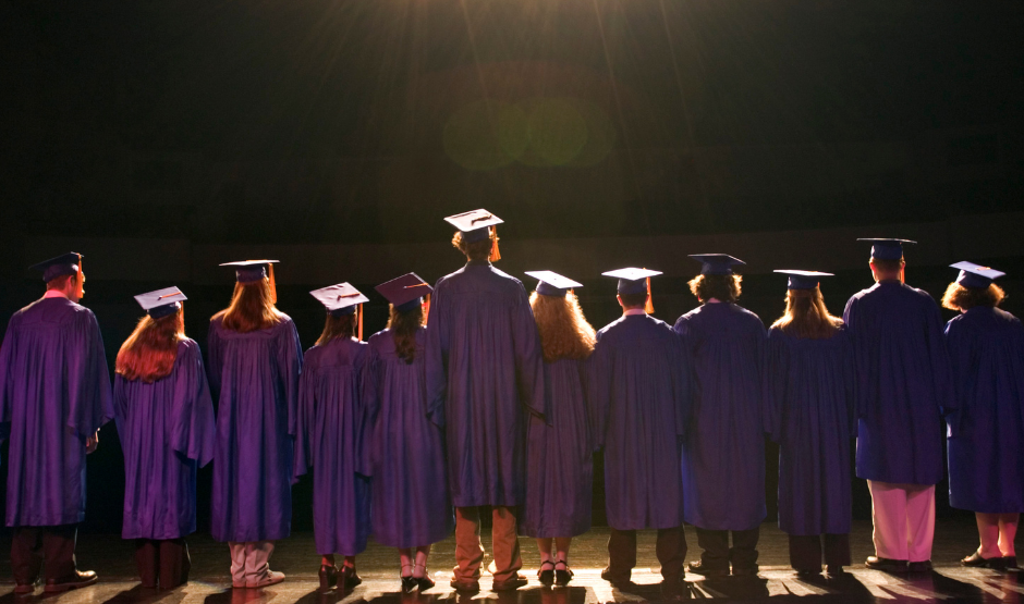 A group of students in graduation outfits