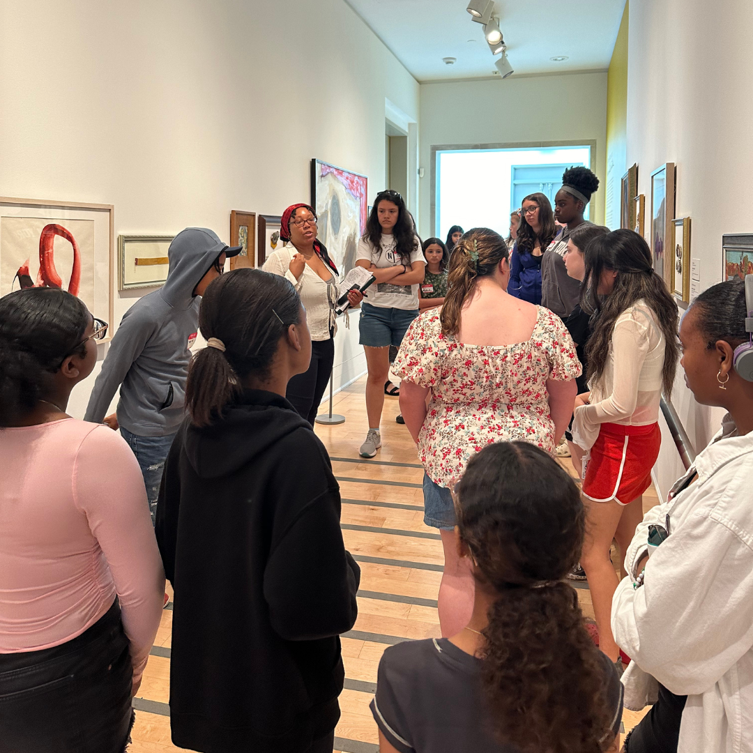 Students at an art gallery