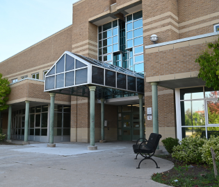 Exterior of a high school front entrance