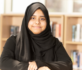 Female student in a library