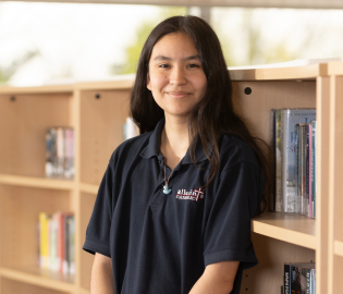 Female student in a library